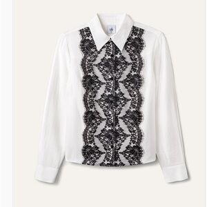 CAbi Dolce White Blouse with Black Lace Detail NWT